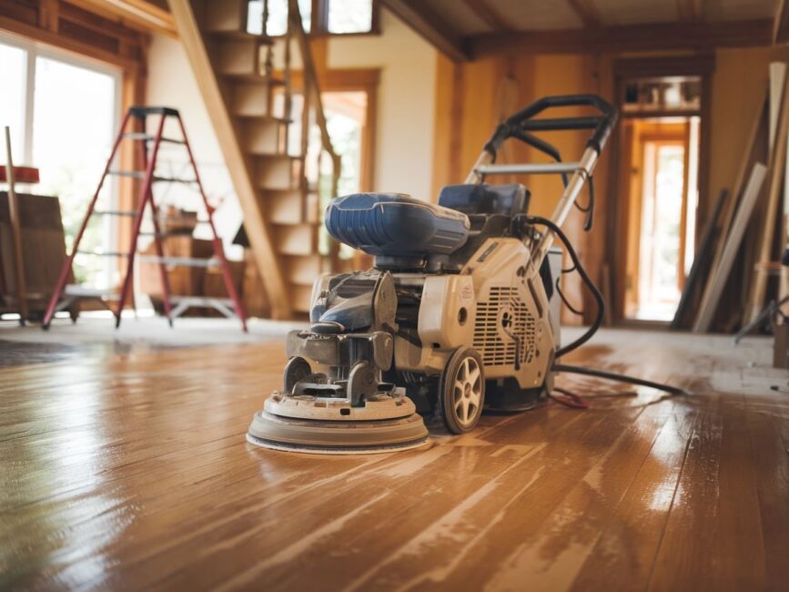 Narzędzia do cyklinowania leżące na parkiecie